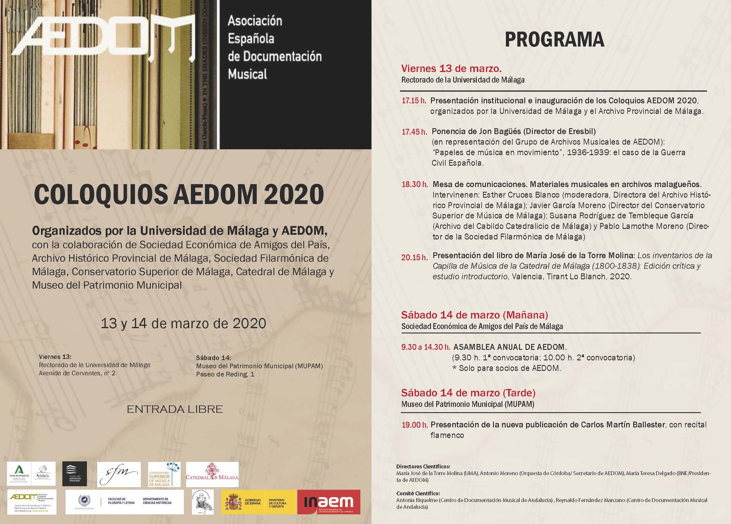Cancelación de la asamblea anual de la Asociación Española de Documentación Musical (AEDOM)