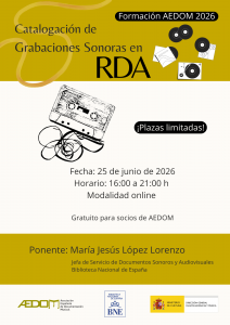 Cartel curso catalogación grabaciones sonoras RDA